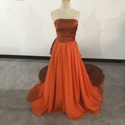 高品質！茶色テラコッタ カラードレス トレーン オーダーメイド可能  