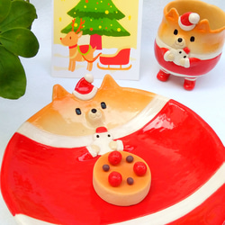 聖誕老人柴犬和雪人盤 16.5 厘米聖誕狗陶器定制 第4張的照片