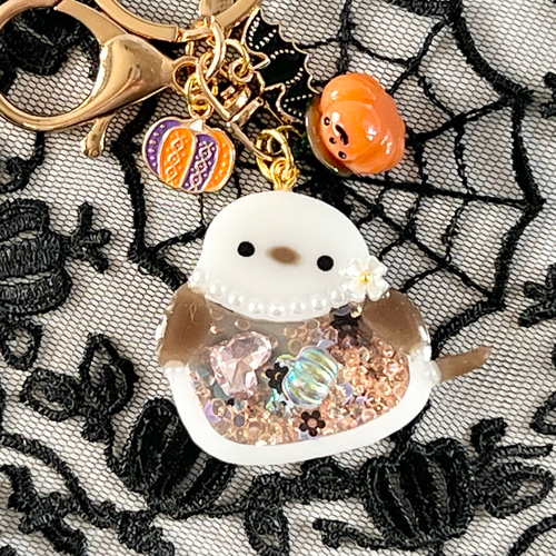 ハロウィン☆棺 シマエナガ レジンキーホルダー ハンドメイド
