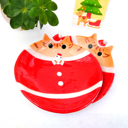 聖誕老人貓和雪人盤 16.5 厘米聖誕貓陶器定制 第8張的照片