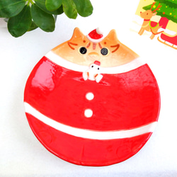 聖誕老人貓和雪人盤 16.5 厘米聖誕貓陶器定制 第1張的照片