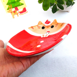 聖誕老人貓和雪人盤 16.5 厘米聖誕貓陶器定制 第5張的照片
