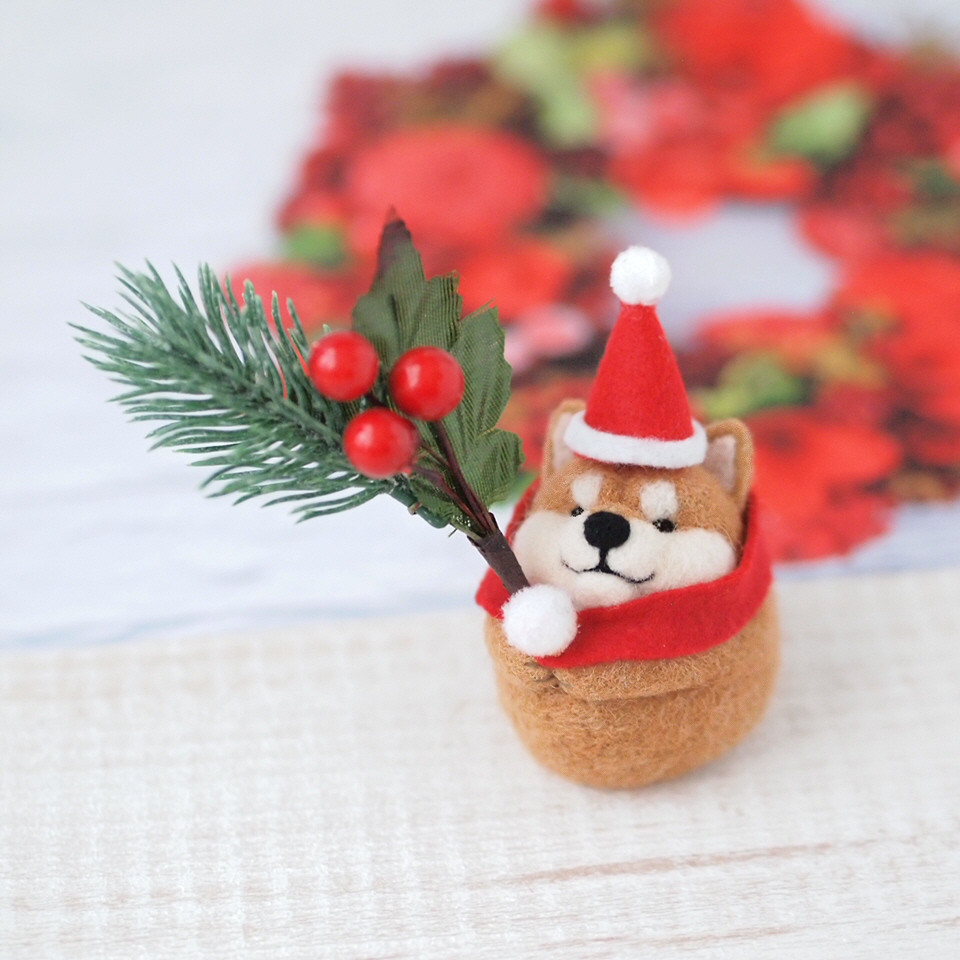 受注製作】 クリスマス 柴犬サンタ （ フラワーベース・一輪挿し