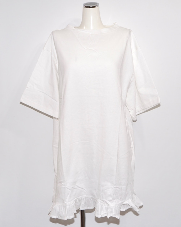 Frill-Hem Big Tshirts Onepiece (white) 半袖Tシャツ ホワイト 白 カジュアル 4枚目の画像