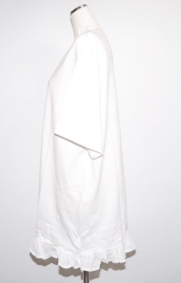 Frill-Hem Big Tshirts Onepiece (white) 半袖Tシャツ ホワイト 白 カジュアル 5枚目の画像