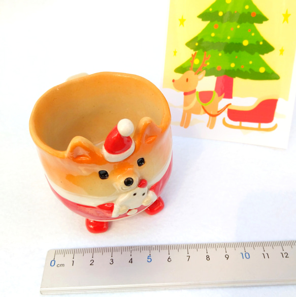 聖誕老人柴犬和雪人小咖啡杯 80 毫升聖誕狗陶器定制 第4張的照片