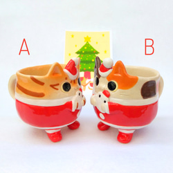 聖誕老人貓和雪人小咖啡杯 80 毫升聖誕貓陶器定制 第2張的照片