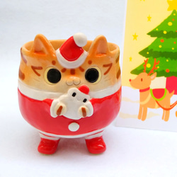 聖誕老人貓和雪人小咖啡杯 80 毫升聖誕貓陶器定制 第3張的照片