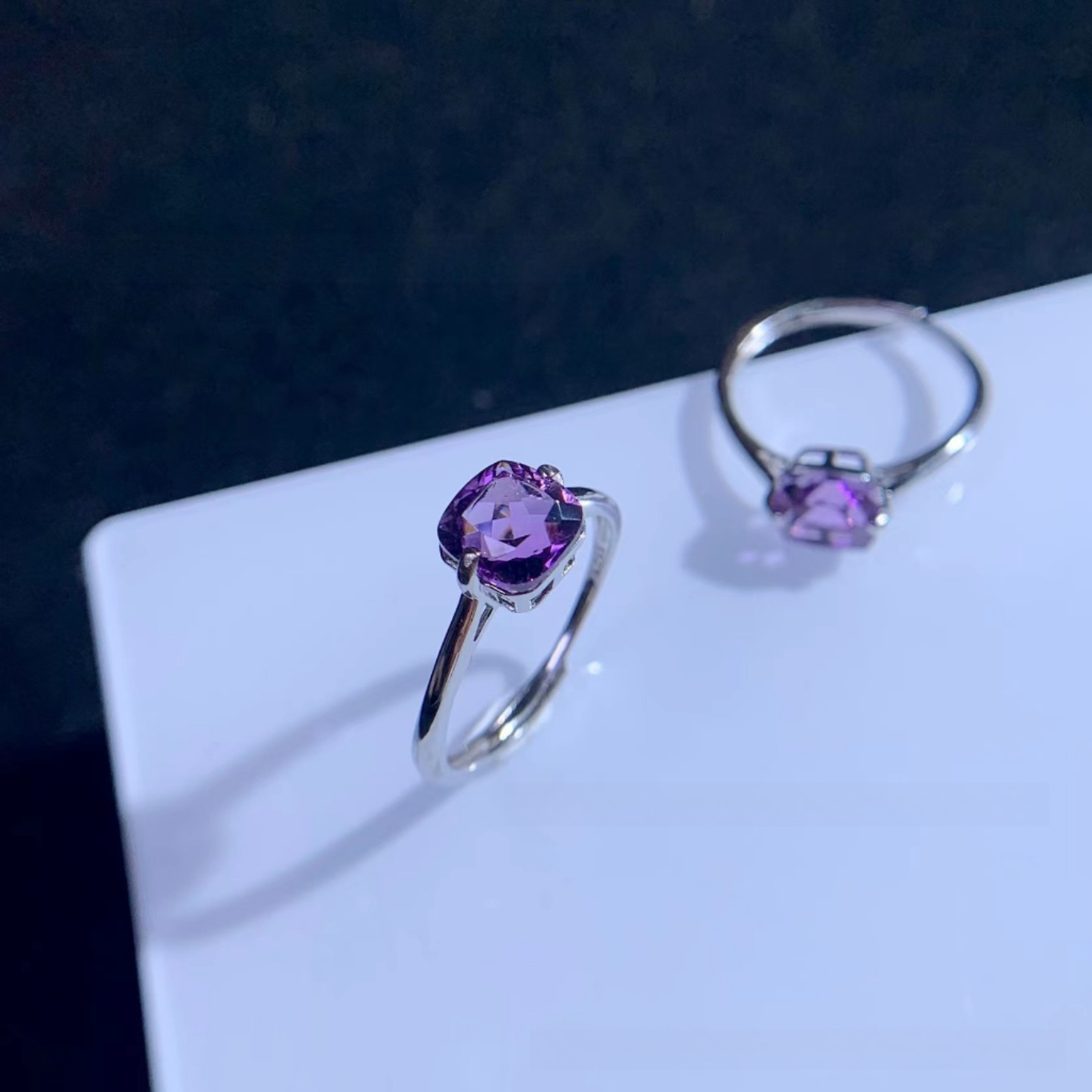 スーツ特別割引クーポン 天然石☆アメジスト☆ぷっくりキューブ型☆SV925シルバーリング アクセサリー