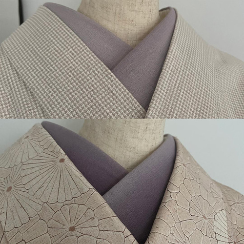 半衿 紅藤色ぼかし 2way ちりめん 縮緬 半襟 綿 紫 コットン