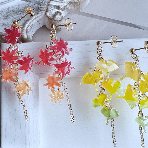 ハイジ✨スタッドピアス　出品✨様＊いちょうのペントップ イエロー他１点 Handmade】蛍光イエロー YAG（人造石） スタッドピアス 14kゴールド