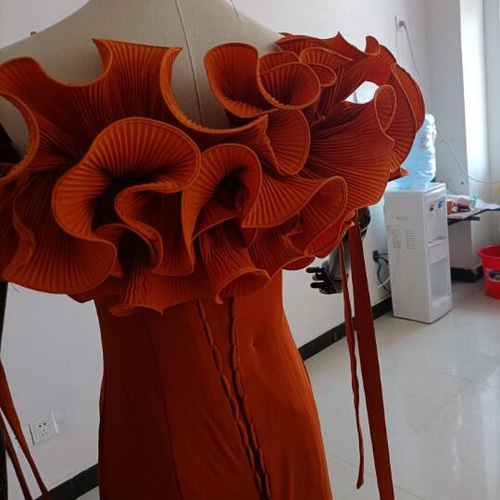 人気上昇！カラードレス テラコッタ色 取り外しオフショルダー袖  