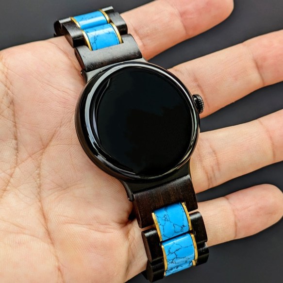 [木錶帶]EINBAND Google Pixel Watch 天然木錶帶 綠松石 x 烏木 第4張的照片