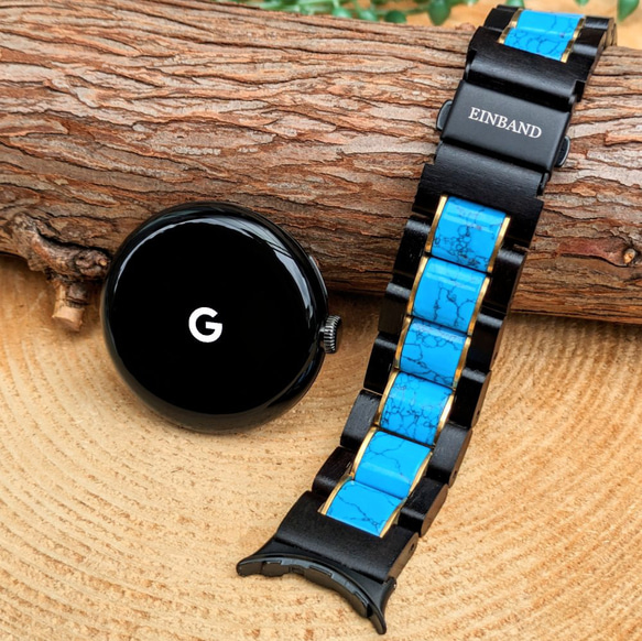 [木錶帶]EINBAND Google Pixel Watch 天然木錶帶 綠松石 x 烏木 第1張的照片