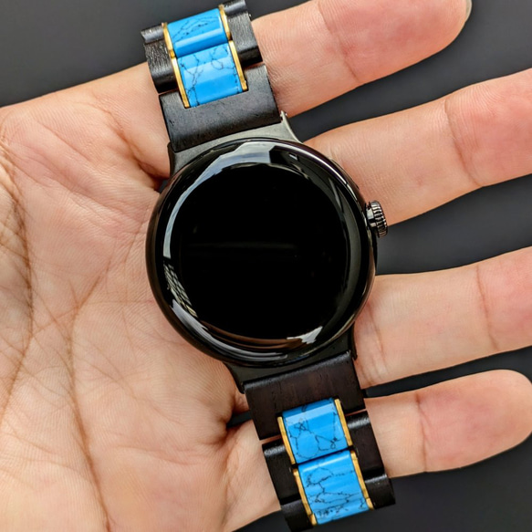 [木錶帶]EINBAND Google Pixel Watch 天然木錶帶 綠松石 x 烏木 第5張的照片