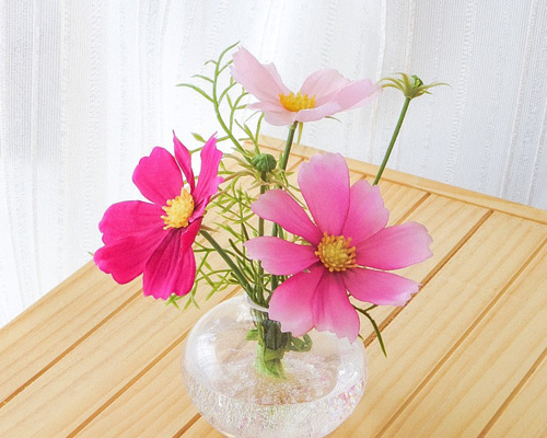 コスモスと猫　シーグラス／天然石／フレームアート／秋桜／原画／ガラス／手描き／花 コスモスと猫シーグラス／天然石／フレームアート／秋桜／原画