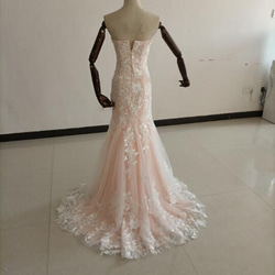 豪華！ウェディングドレス ローズピンク 花柄のモチーフ刺繍が美しく 花嫁/ブライズメイド/結婚式/二次会 2枚目の画像