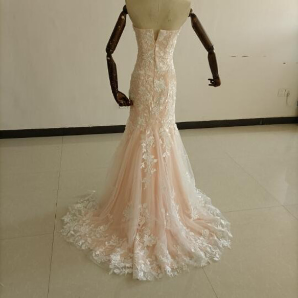豪華！ウェディングドレス ローズピンク 花柄のモチーフ刺繍が美しく 花嫁/ブライズメイド/結婚式/二次会 6枚目の画像