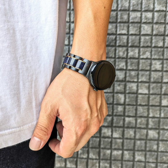 【木製バンド】Google Pixel Watch 天然木バンド ブルーサンドストーン×エボニーウッド 6枚目の画像