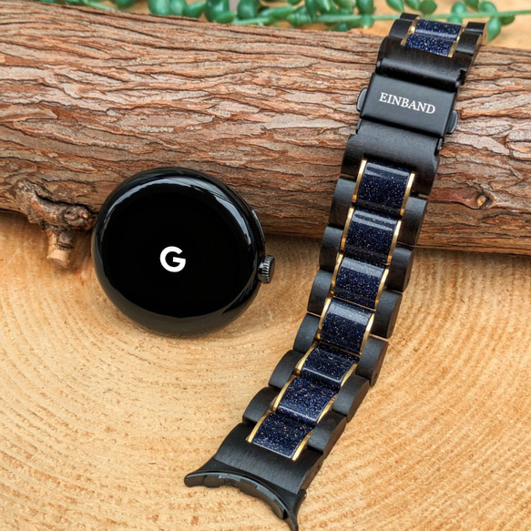 【木製バンド】Google Pixel Watch 天然木バンド ブルーサンドストーン×エボニーウッド 1枚目の画像