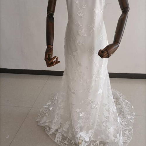 豪華！ウェディングドレス キャミソール オフホワイト 3D立体レース  