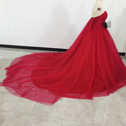 高品質！ボルドー カラードレス ベアトップ 背中見せ 挙式/前撮り 人気  