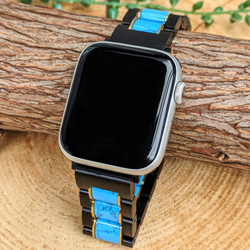 [木錶帶]EINBAND Apple Watch 天然木錶帶 20 mm 綠松石 x 烏木 第2張的照片