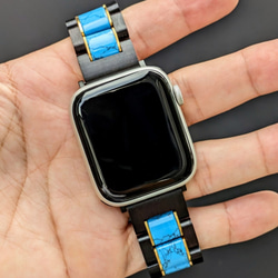 [木錶帶]EINBAND Apple Watch 天然木錶帶 20 mm 綠松石 x 烏木 第5張的照片