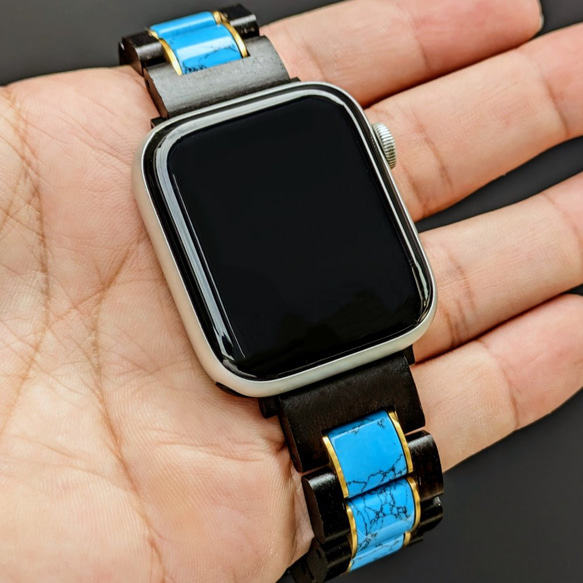 [木錶帶]EINBAND Apple Watch 天然木錶帶 20 mm 綠松石 x 烏木 第4張的照片