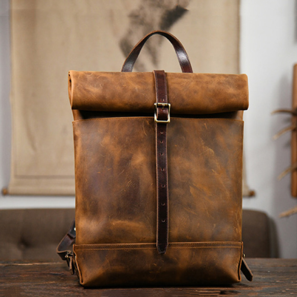 超大容量リュックサック 牛革バックパック ヴィンテージ 大さめ レザー 旅行 合宿 男性カバン 縦型
