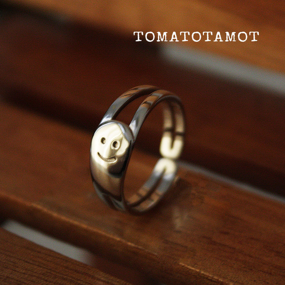 おもしろ系 にこにこブリッジリング スマイル 指輪 オープンリング