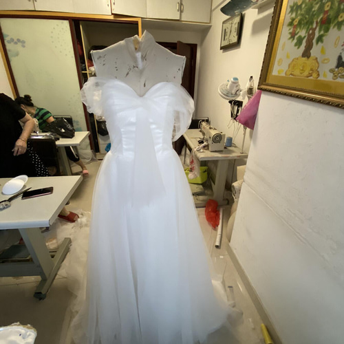 高品質！ウェディングドレス ホワイト ソフトチュール リボン 花嫁  