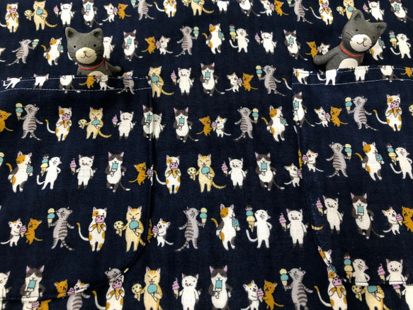 猫　 ダブルガーゼ　ノーブラOK　119丈　ロング　ワンピース　ルームウェア　旅行　スパ　湯上り　綿100　ネイビー 3枚目の画像