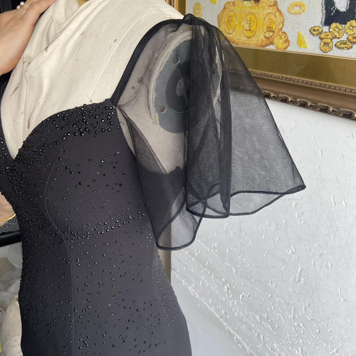 上品！黒 パーティードレス シースルー短袖 ソフトマーメイドライン 2  