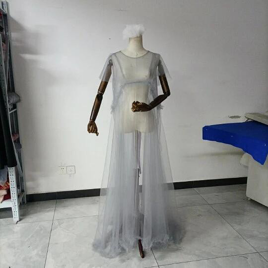 高品質！ 妊婦ドレス マタニティ 写真撮影 グレー シースルー ワンピース ソフトチュール オーダーメイド