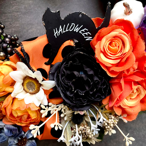 No.wreath-15522/大型ハロウィンリース23-(7) オレンジ系 36cm