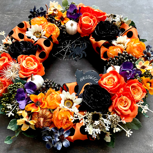 No.wreath-15522/大型ハロウィンリース23-(7) オレンジ系 36cm