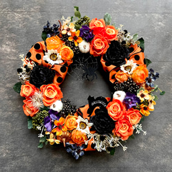 No.wreath-15522/大型ハロウィンリース23-(7) オレンジ系　36cm/アーティフィシャルフラワー造花 15枚目の画像