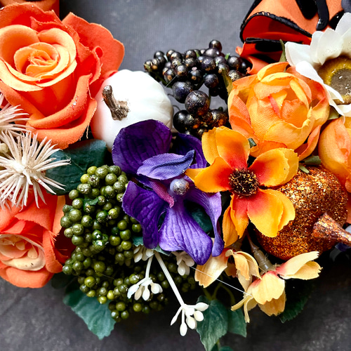 No.wreath-15522/大型ハロウィンリース23-(7) オレンジ系 36cm