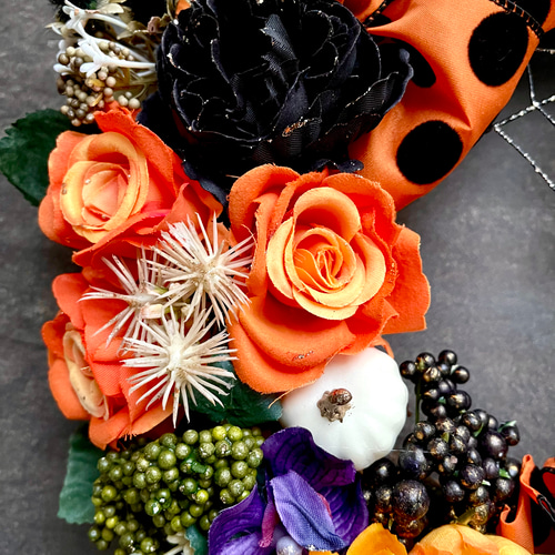 No.wreath-15522/大型ハロウィンリース23-(7) オレンジ系 36cm