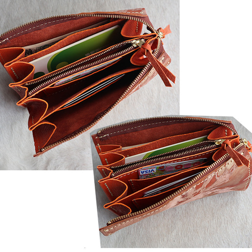 ch!iiibag★ハラコレザーバスケット 限定オレンジ ハラコの本革でハンドメイドした長財布/大きな財布/LV-harako