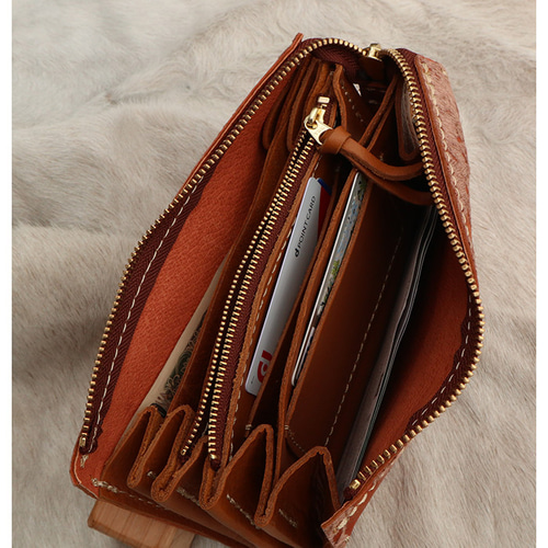 ハラコの本革でハンドメイドした長財布/大きな財布/LV-harako-キャメル