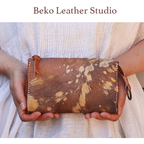 ハラコの本革でハンドメイドした長財布/大きな財布/LV-harako-キャメル