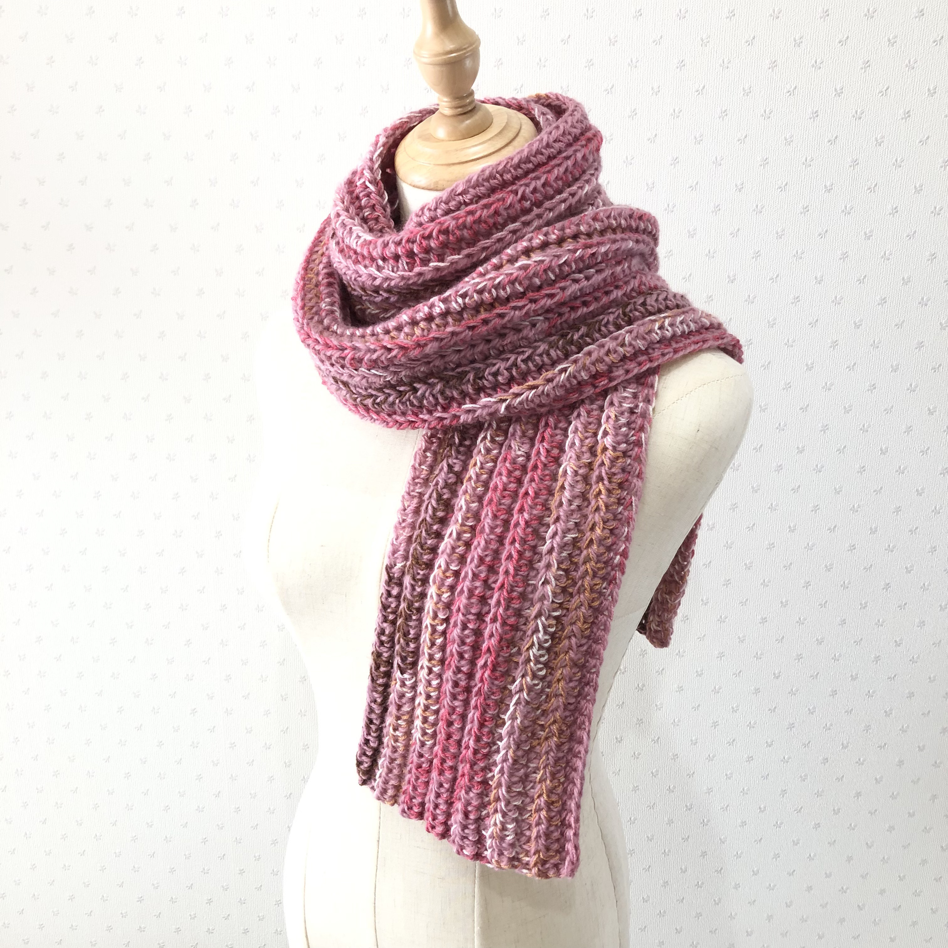 早割 マフラー 男女兼用 ピンク レディース ニット 手編み ロングマフラー シンプル