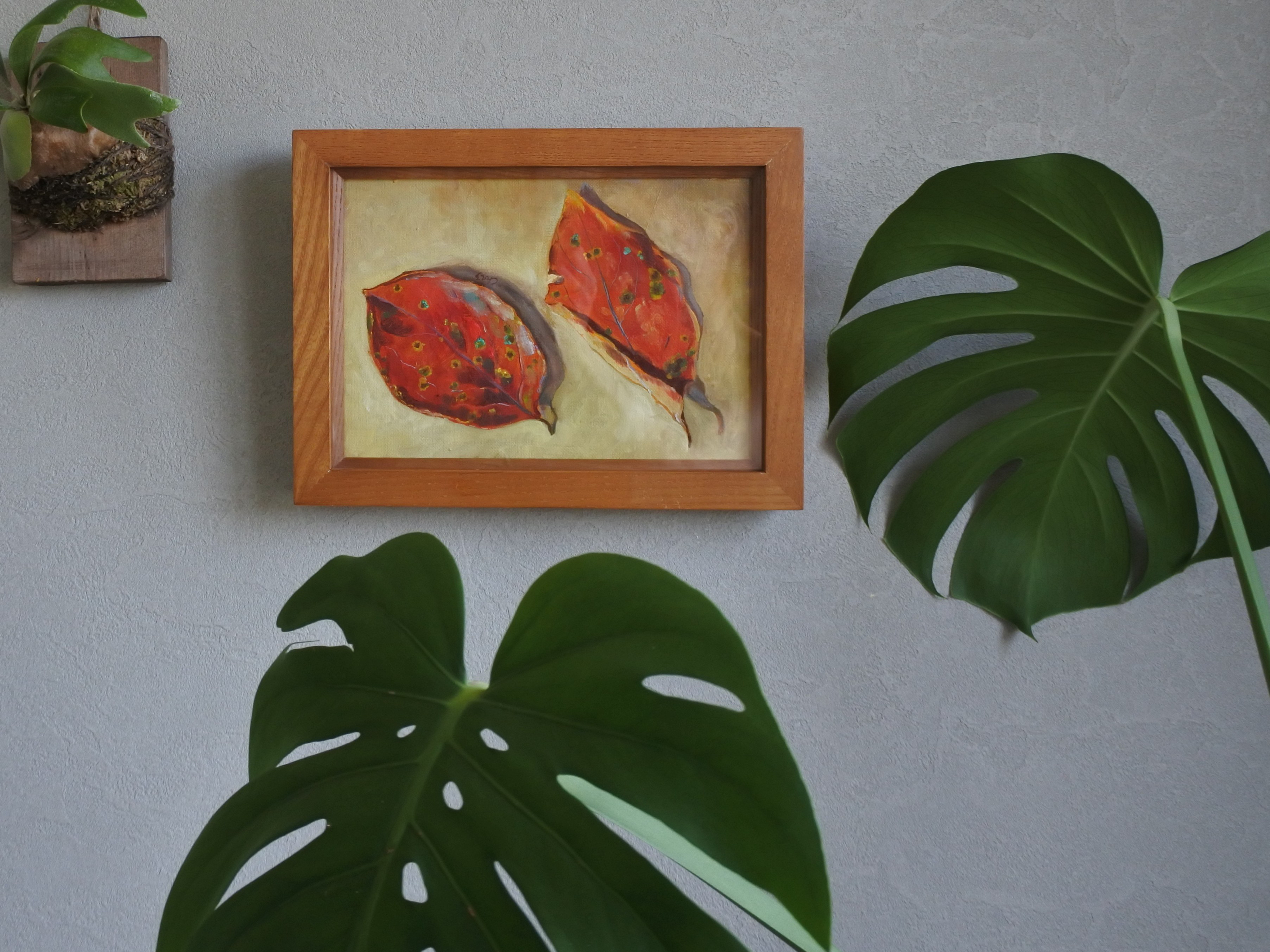 【黒柿】額縁 絵画付き 柿の葉の小さい油絵原画 絵画 mimoza 通販 16649171｜Creema