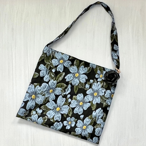 ジャガード織 トートバッグ 花刺繍 花柄 フラワー 薔薇 バッグ