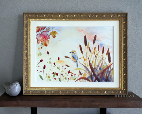 モズの水彩画 額入り 絵画 mimoza 通販 16649249｜Creema(クリーマ)