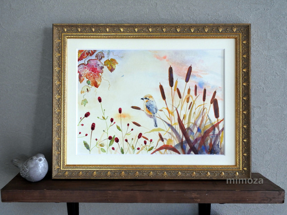 モズの水彩画 額入り 絵画 mimoza 通販 16649249｜Creema(クリーマ)