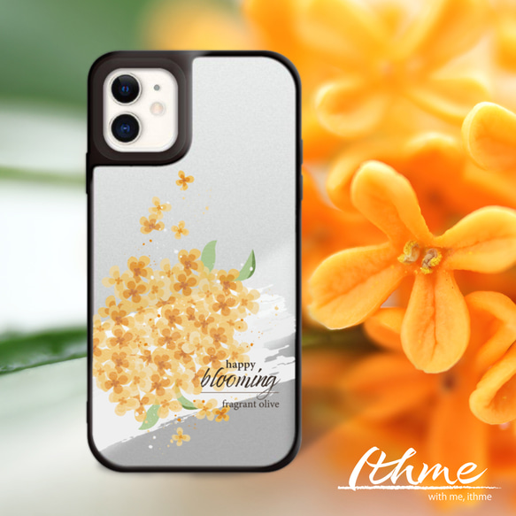 ミラー / blooming ★ 名入れ可【スマホケース・耐衝撃グリップミラーケース iphone カバー・金木犀・花】 2枚目の画像
