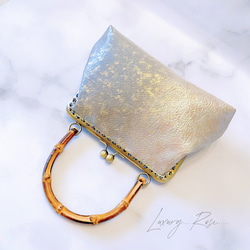 1点物！！神秘的なグラデーション♡希少上質箔加工高級帯バッグ♡フォーマルバッグバンブー口金高級帯地バッグ　ミニバッグ 6枚目の画像